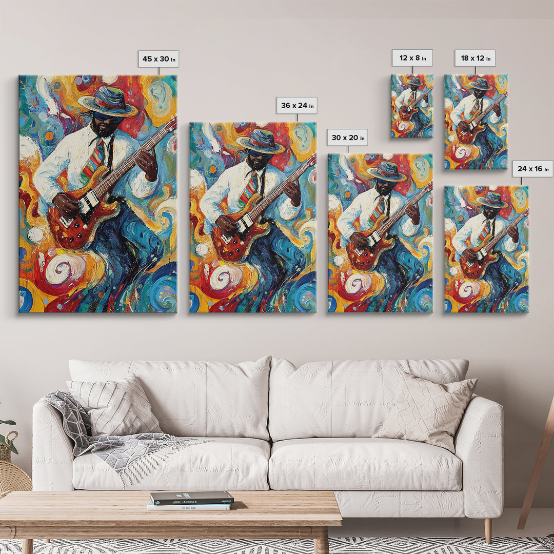 Abstract Jazz Musician Framed Canvas Print, Colorful Jazz Art, Music Wall Art, Living Room Art, Vibrant Musician Painting, Eclectic Art