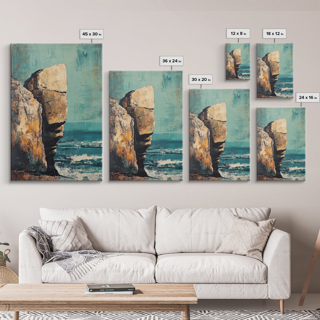 Cliffside Ocean View Canvas Print, Coastal Wall Art, Beach Landscape Painting, Seascape Art, Nautical Home Decor, Large Wall Art