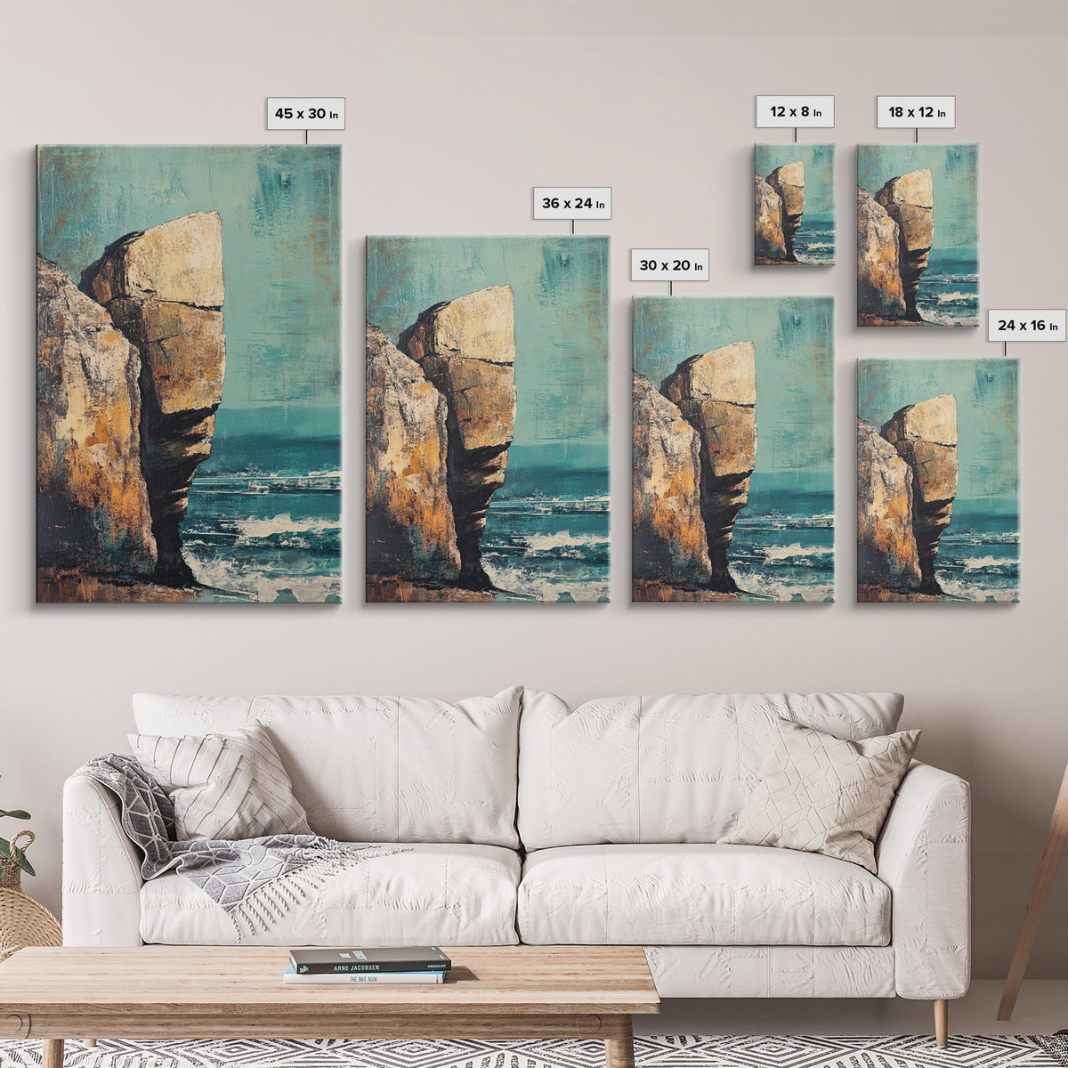 Cliffside Ocean View Canvas Print, Coastal Wall Art, Beach Landscape Painting, Seascape Art, Nautical Home Decor, Large Wall Art