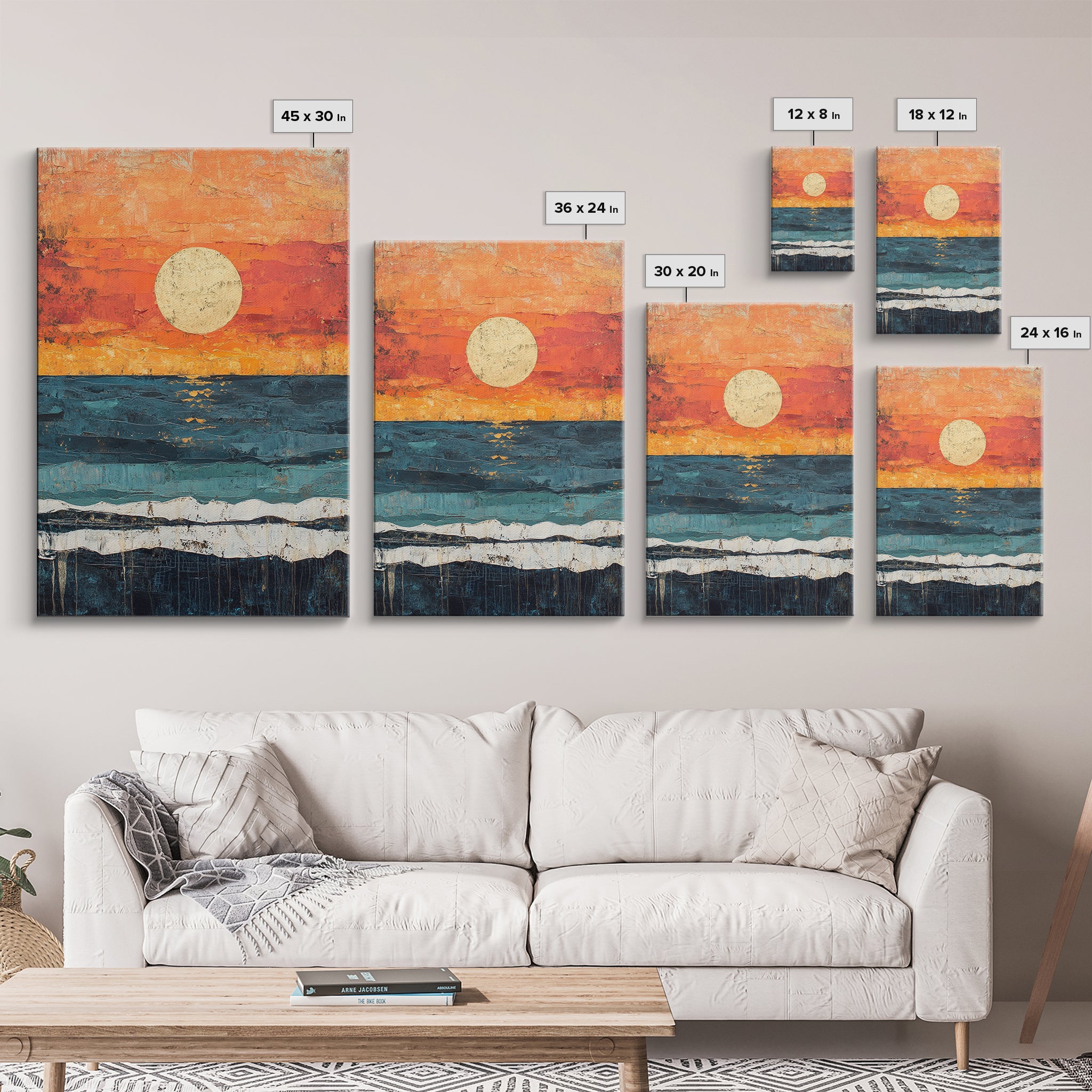 Vibrant Sunset Seascape Canvas Print, Beach House Art, Coastal Sunset Painting, Ocean View Wall Art, Nautical Home Decor, Serene Landscape