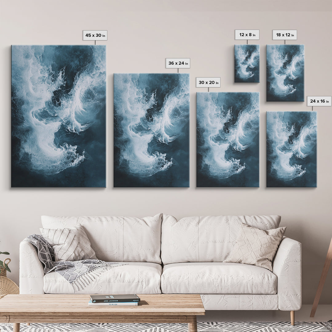 Abstract Ocean Mist Canvas Print | Modern Blue Wall Art | Fluid Painting | Minimalist Coastal Decor | Large Statement Artwork