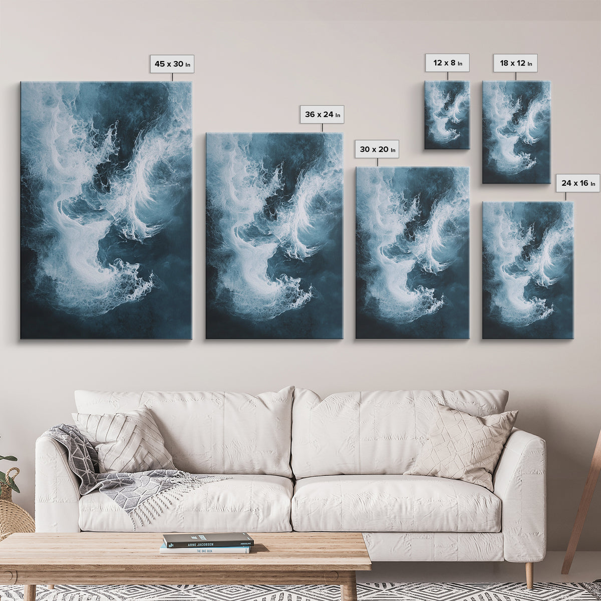 Abstract Ocean Mist Canvas Print | Modern Blue Wall Art | Fluid Painting | Minimalist Coastal Decor | Large Statement Artwork