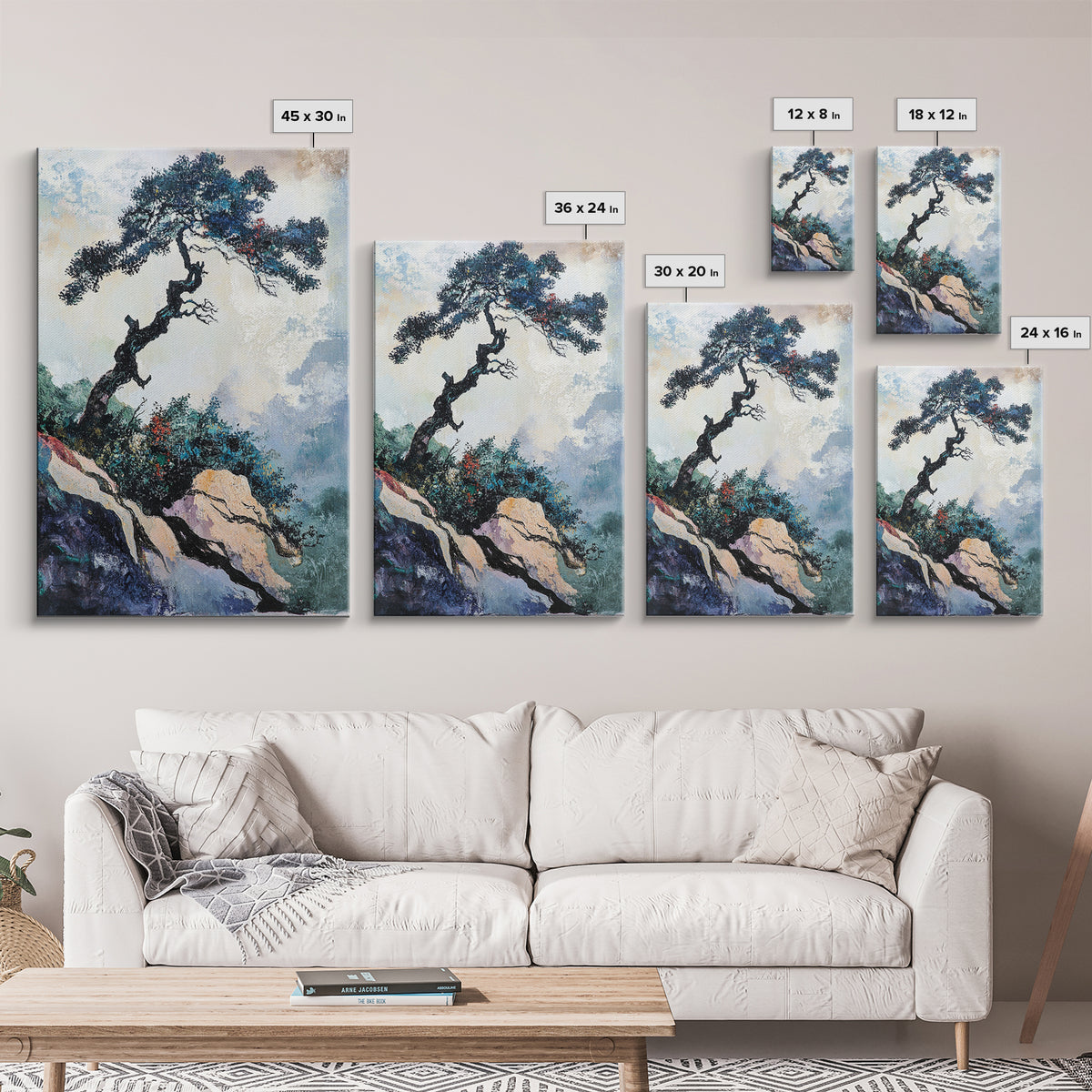 Bonsai Tree Canvas Print Japanese Zen Wall Art Serene Landscape Painting Minimalist Nature Decor Tranquil Home Aesthetic Meditative Artwork