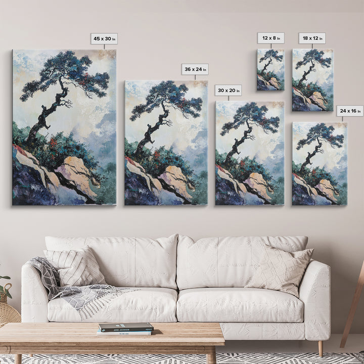 Bonsai Tree Canvas Print Japanese Zen Wall Art Serene Landscape Painting Minimalist Nature Decor Tranquil Home Aesthetic Meditative Artwork