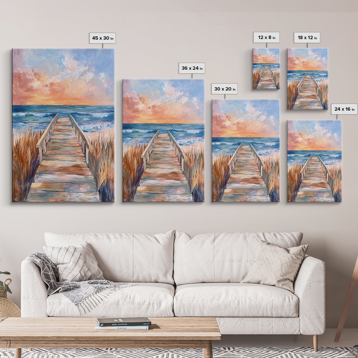 Coastal Sunset, Beach Boardwalk, Seascape Painting, Nautical Wall Art, Coastal Decor, Living Room Art, Canvas Print, Gift Idea