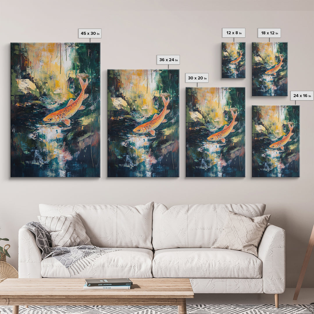 Abstract Koi Fish Painting Canvas Print Vibrant Water Art Modern Home Decor Zen Wall Art Office Nature Art Gift Meditation Artwork