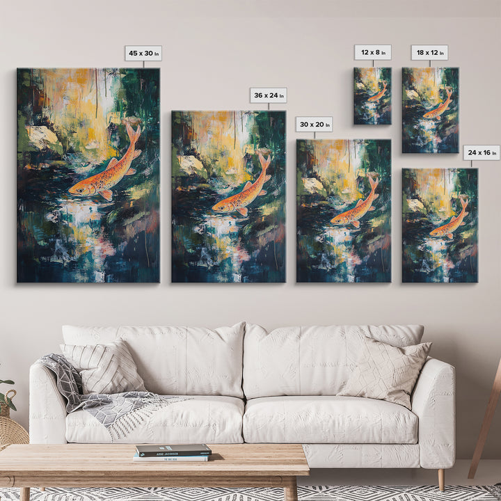 Abstract Koi Fish Painting Canvas Print Vibrant Water Art Modern Home Decor Zen Wall Art Office Nature Art Gift Meditation Artwork