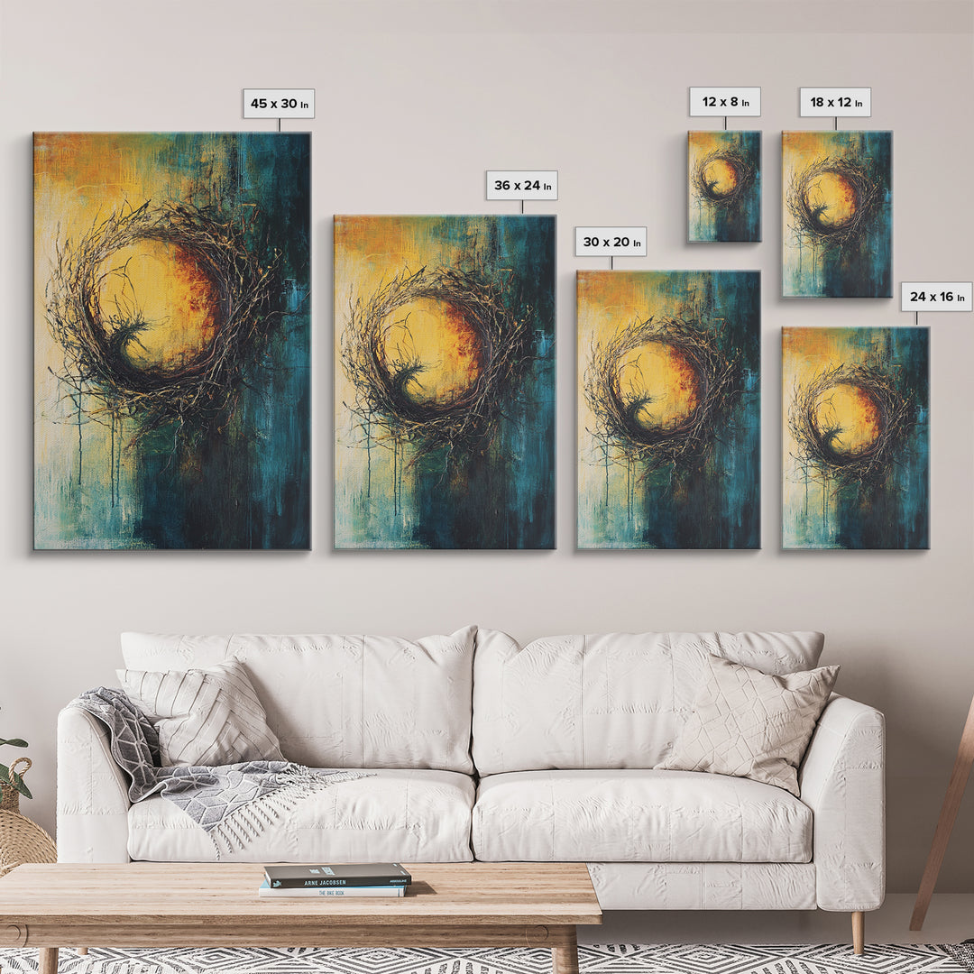 Rustic Bird Nest Canvas Print Minimalist Nature Wall Art Farmhouse Home Decor Moody Artwork Cozy Living Room Art Gift Under 50