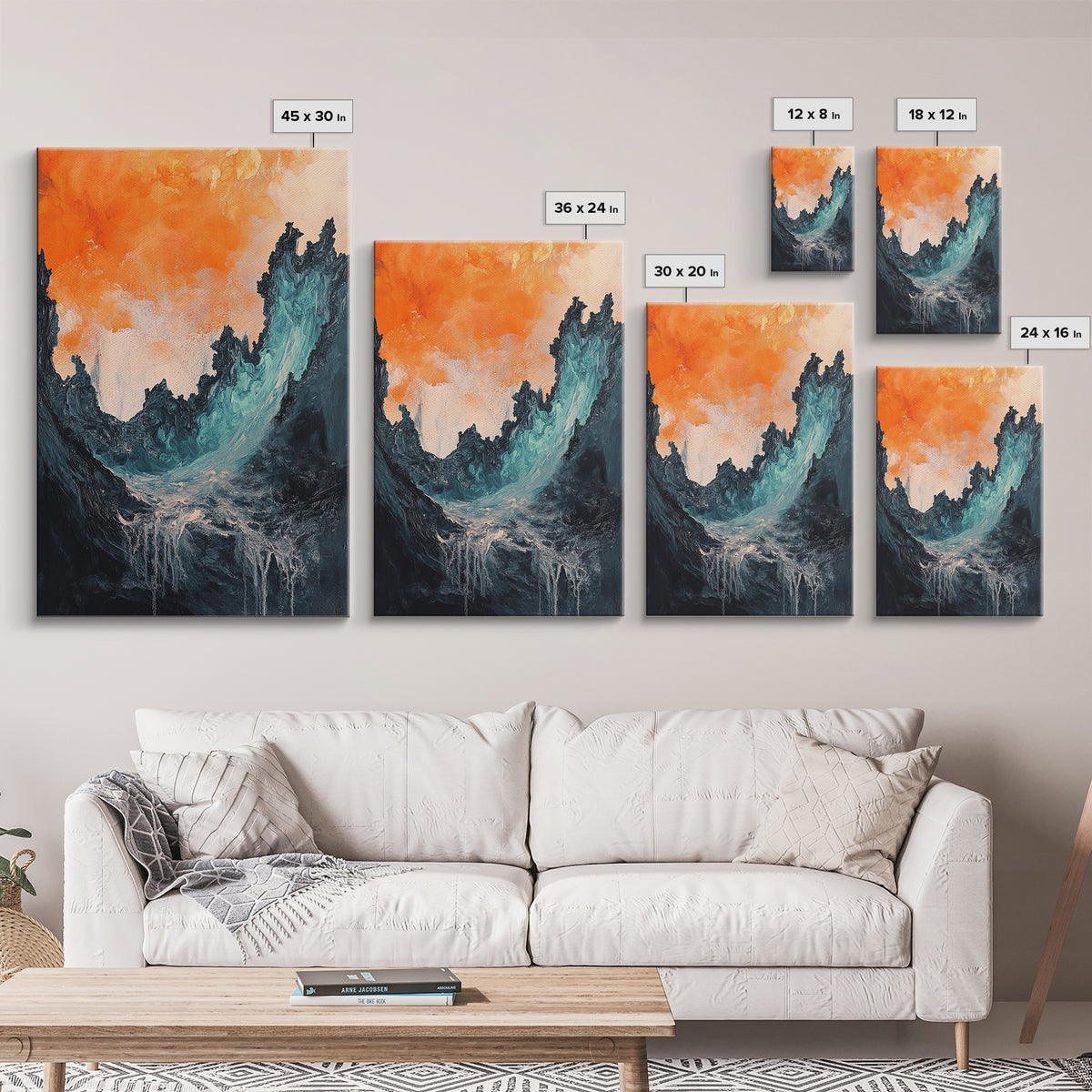 Abstract Wave Energy Canvas Print Moody Ocean Painting Stormy Water Art Modern Wall Decor Living Room Accent Gift Under 75