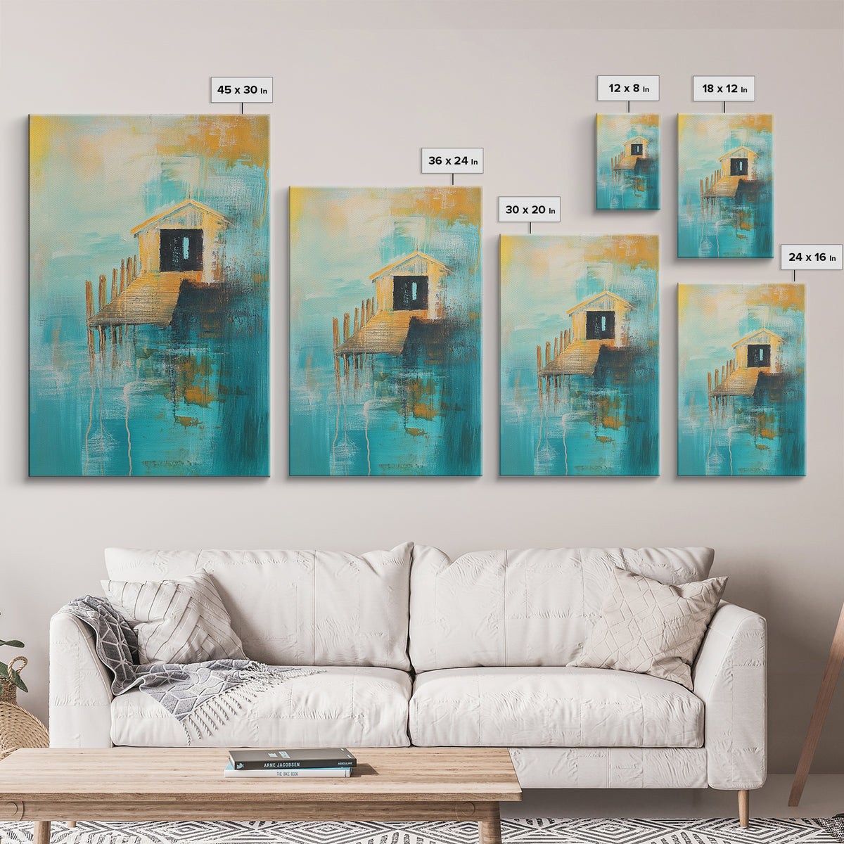 Fishing Shack, Nautical Painting, Coastal Wall Art, Rustic Wall Art, Ocean Art, Living Room Art, Canvas Print, Gift Idea