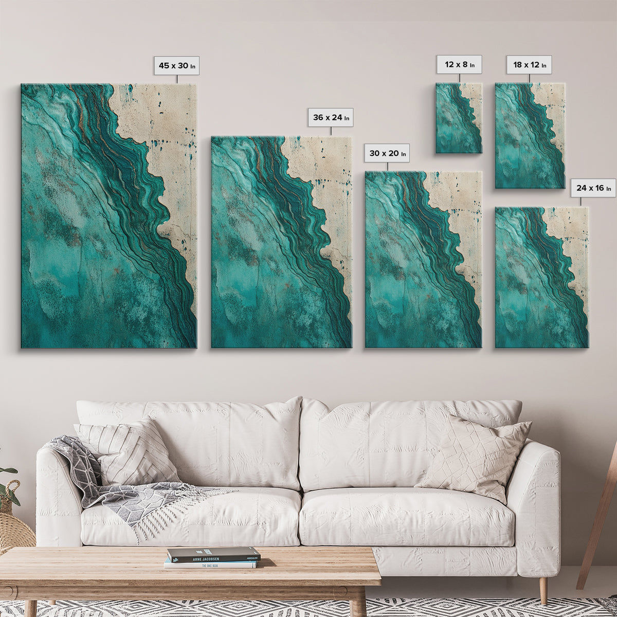 Abstract Turquoise Waves Canvas Print | Modern Wall Art | Fluid Acrylic Painting | Contemporary Home Decor | Office Art