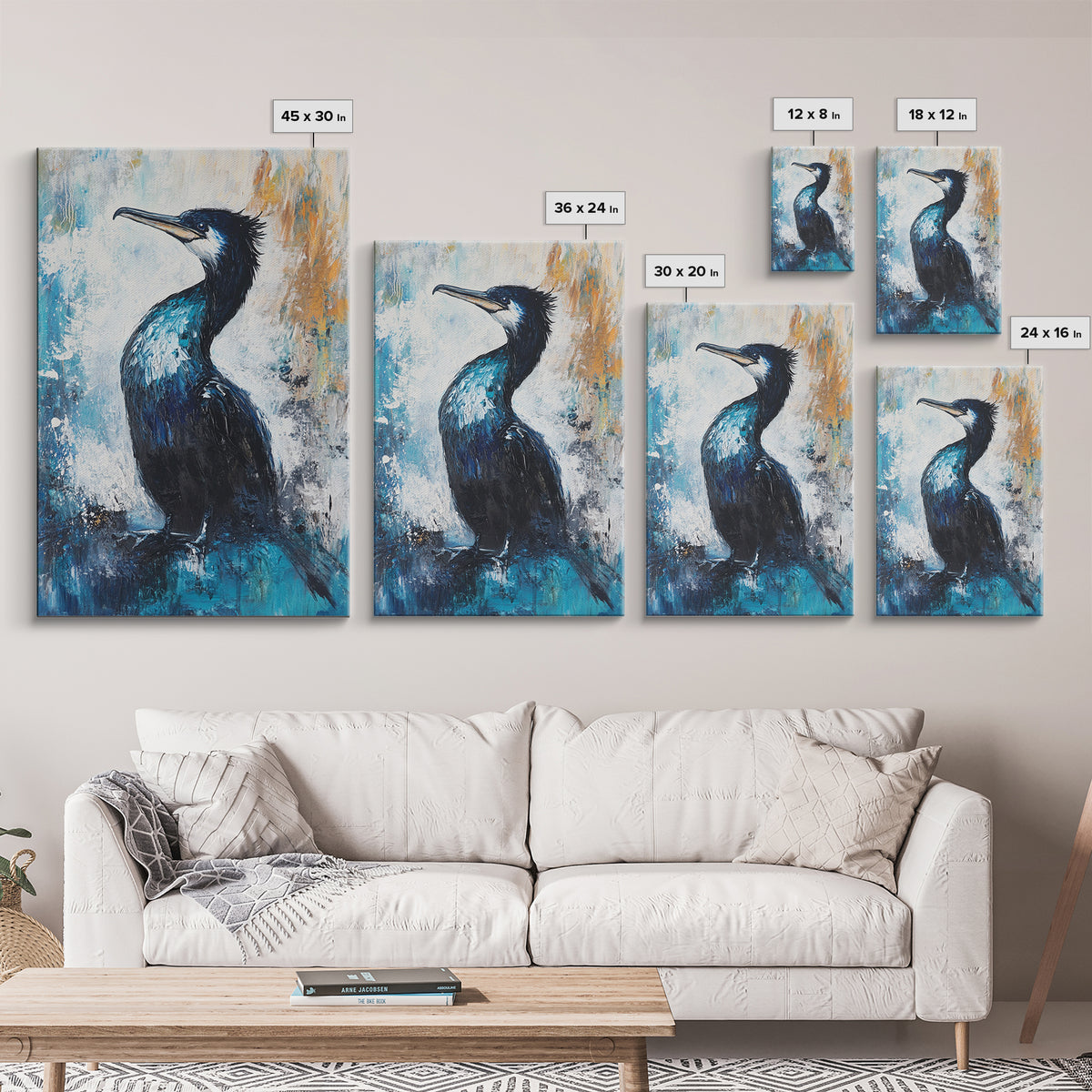 Blue Heron, bird art, rustic wall art, coastal landscape art, moody art, wildlife painting, Framed Canvas Print, nature-inspired decor