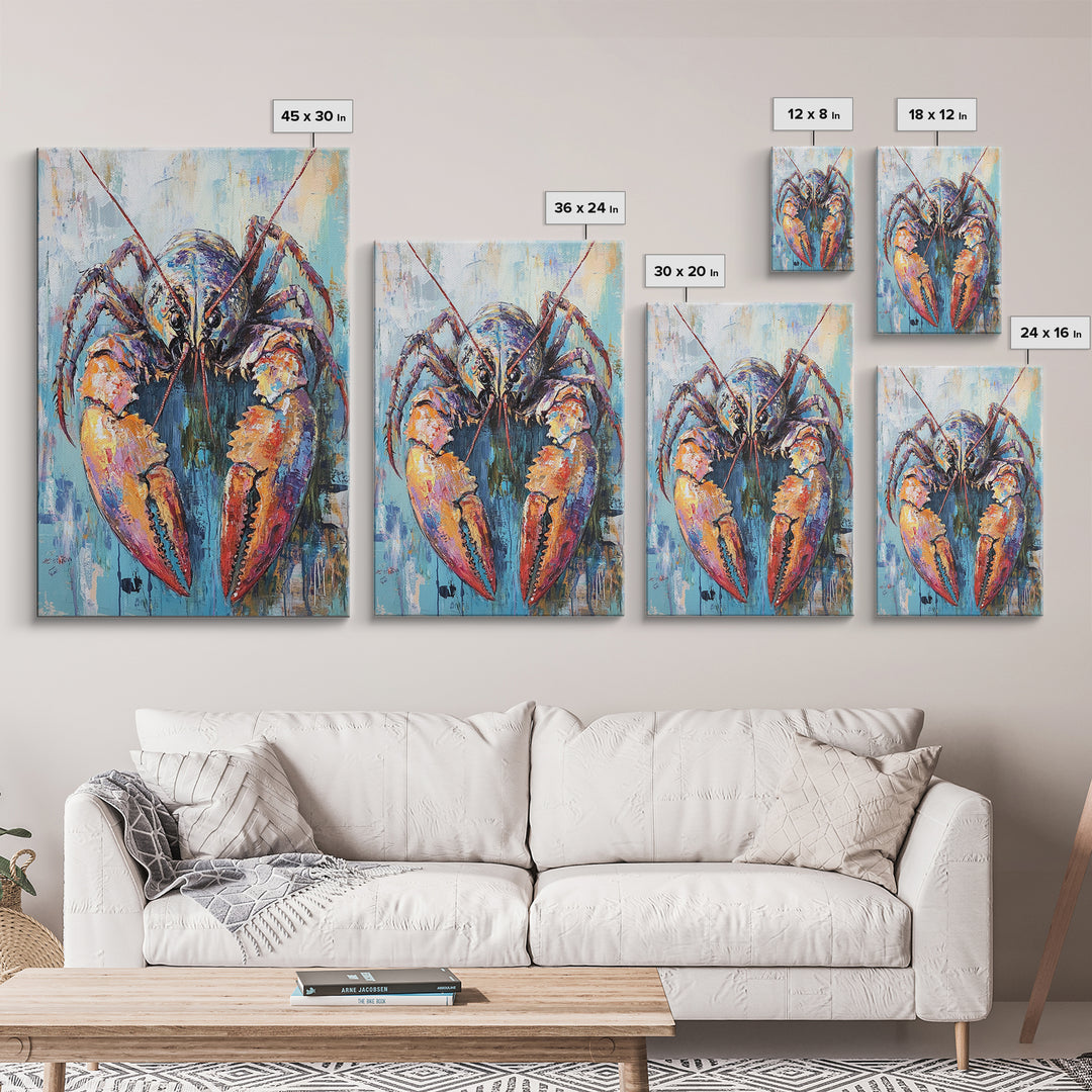 crayfish painting, rustic wall art, framed canvas print, nautical decor, seafood kitchen art, Maine oil painting, farmhouse art