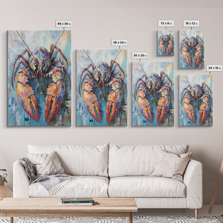 crayfish painting, rustic wall art, framed canvas print, nautical decor, seafood kitchen art, Maine oil painting, farmhouse art