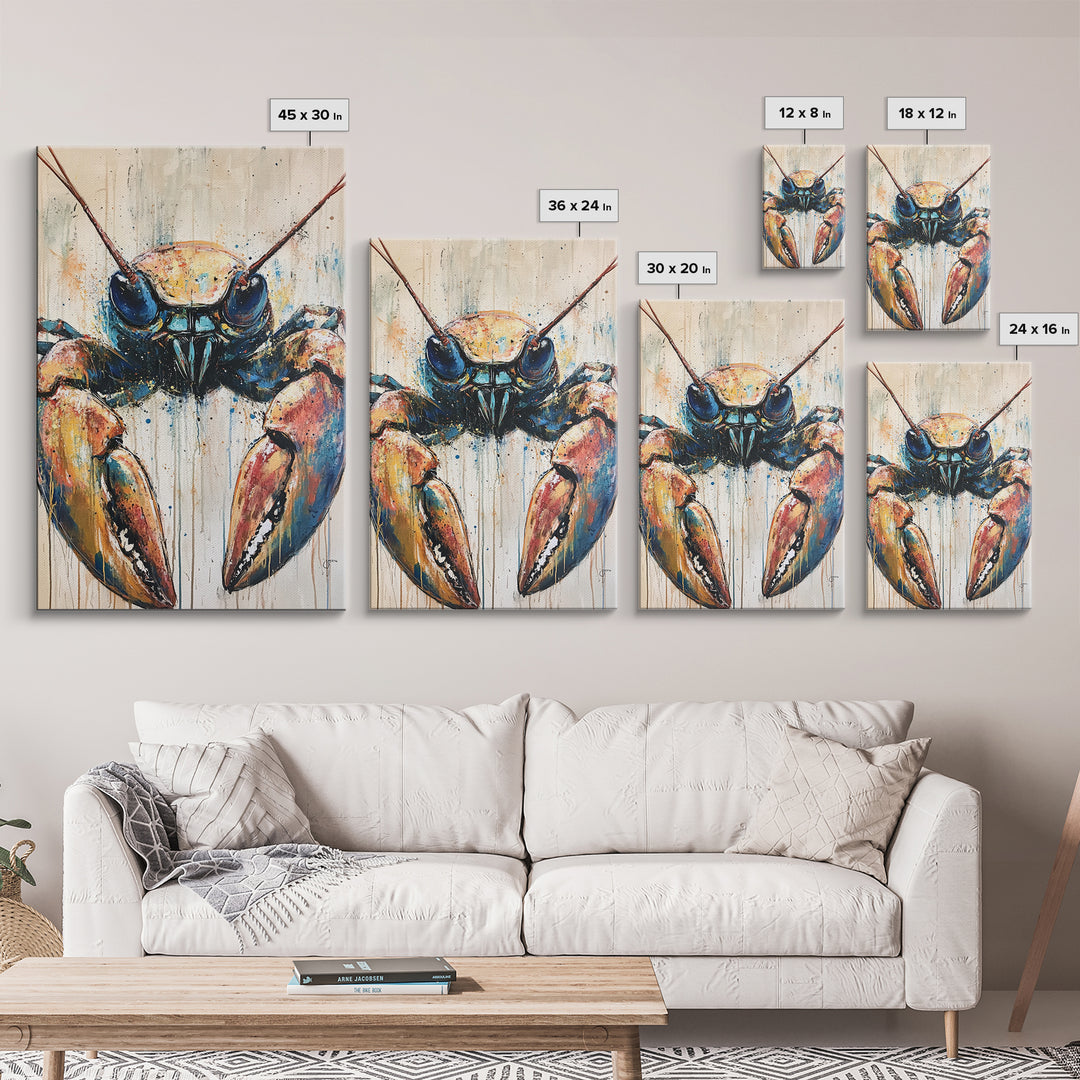 crayfish painting, rustic wall art, framed canvas print, coastal decor, nautical wall art, Maine oil painting, farmhouse art