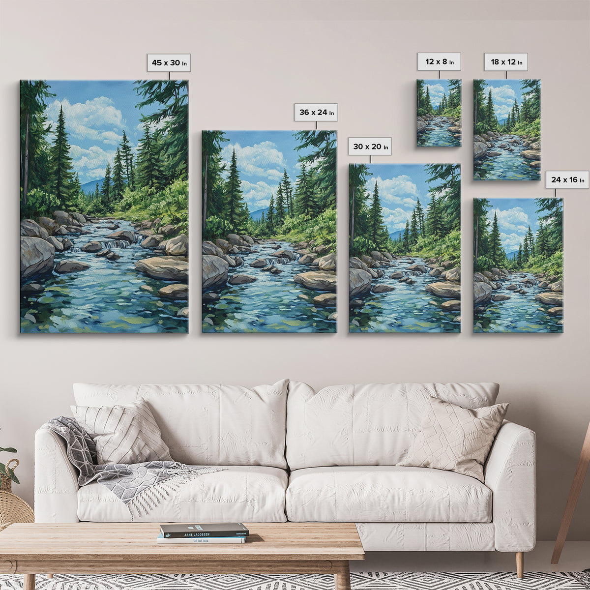 pine tree art, landscape painting, framed canvas print, mountain painting, rustic wall art, above couch art, farmhouse art