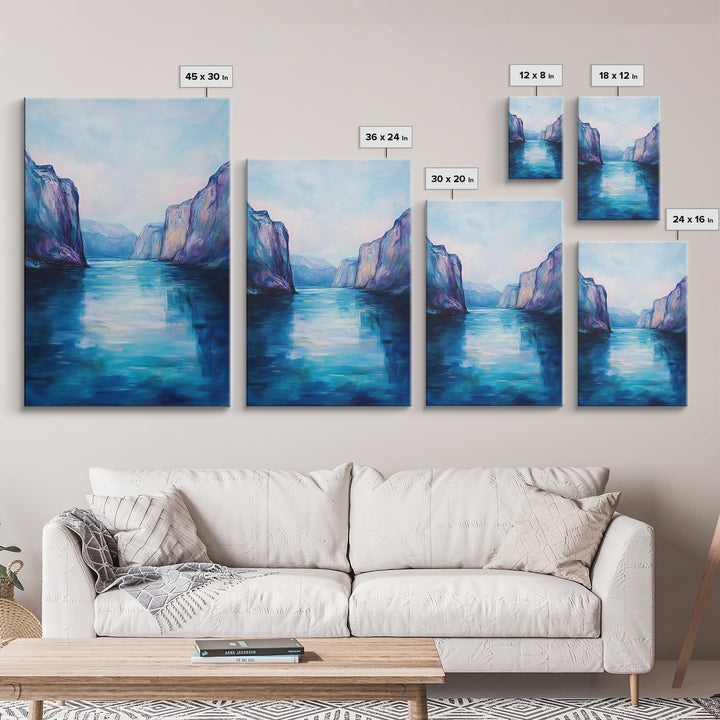 coastal landscape art, framed canvas print, nautical painting, seascape painting, blue and green wall art, ocean painting, gift idea