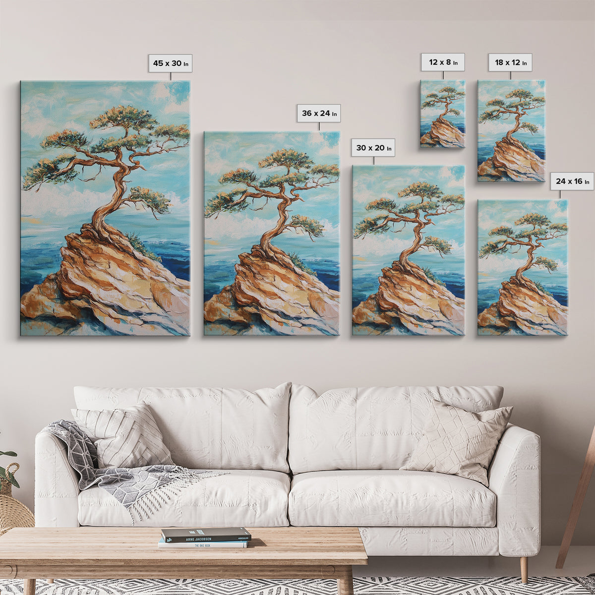 Bonsai Cliff, Pine Tree Art, Coastal Landscape Art, Nautical Decor, Coastal Wall Art, Canvas Print, Living Room Art, Gift Idea