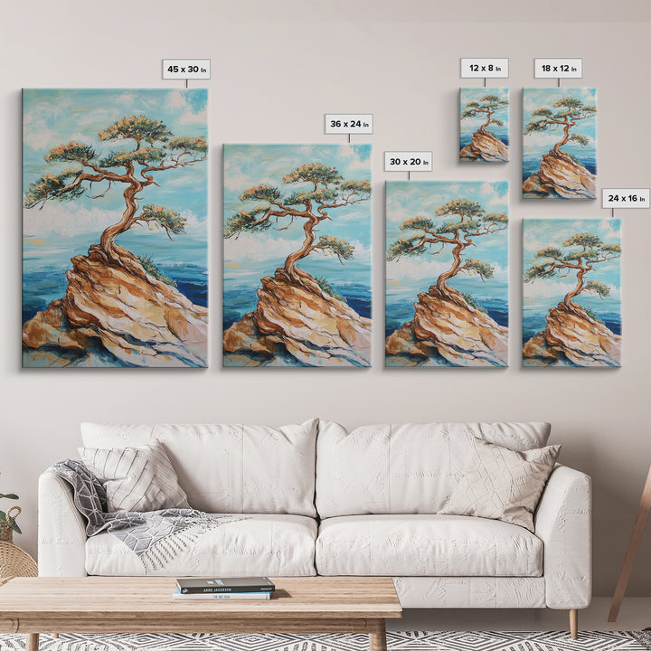 Bonsai Cliff, Pine Tree Art, Coastal Landscape Art, Nautical Decor, Coastal Wall Art, Canvas Print, Living Room Art, Gift Idea