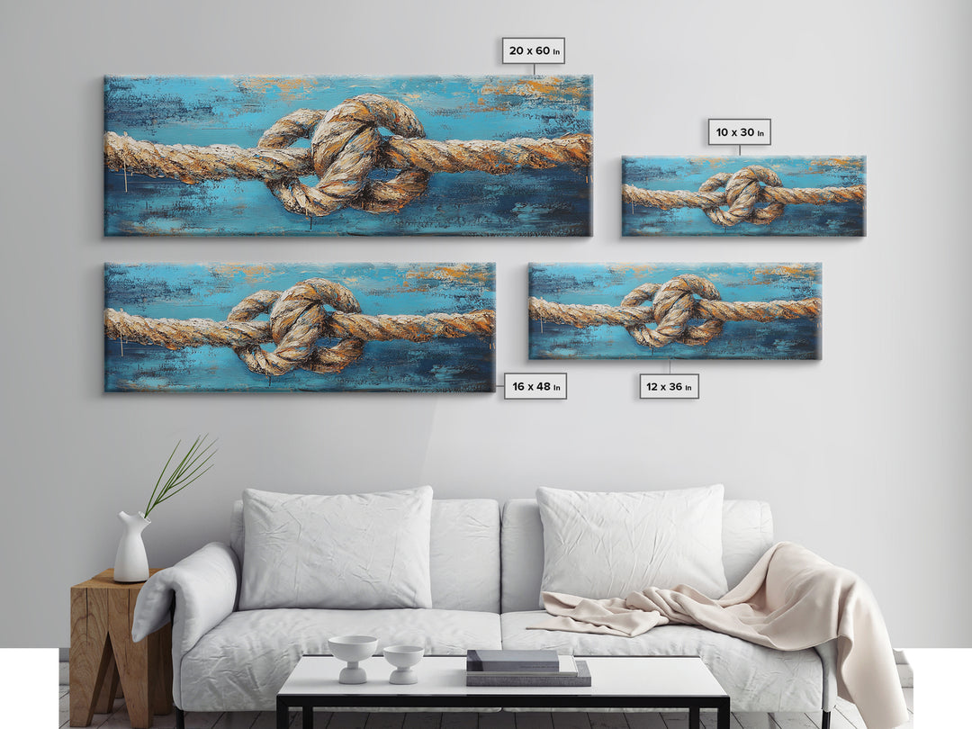 Nautical Rope Knot Framed Canvas Print Coastal Wall Art Rustic Beach House Decor Large Wall Art Nautical Art Living Room Decor