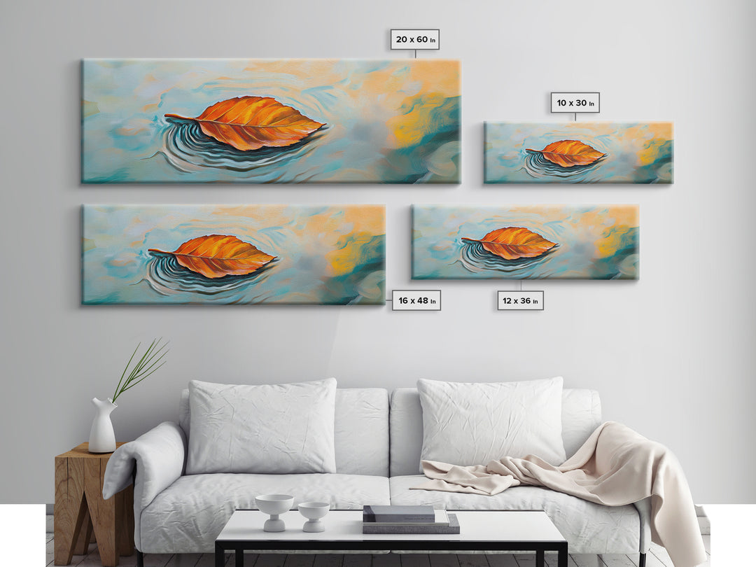 Autumn Leaf Water Ripples Canvas Print Fall Wall Art Nature Inspired Artwork Boho Home Decor Framed Minimalist Modern Print