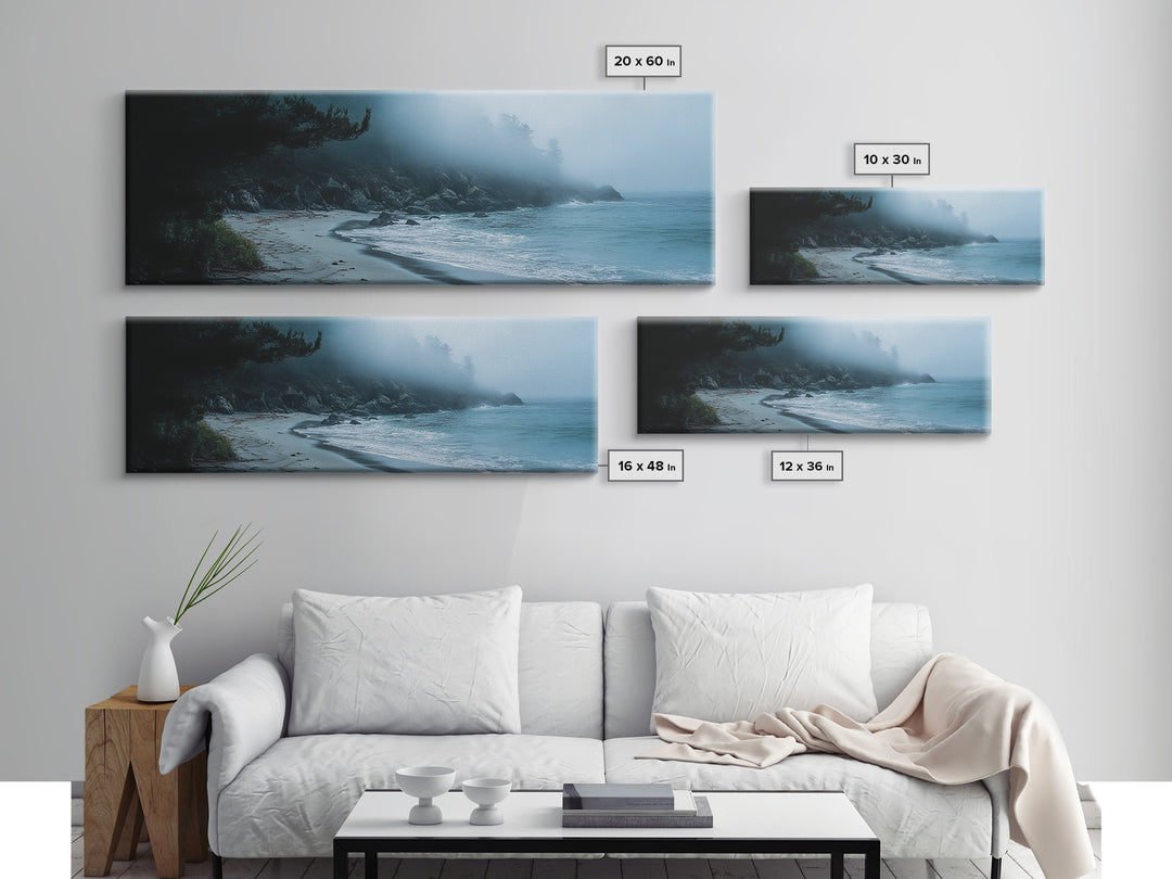 Foggy Beach Framed Canvas Print Moody Coastal Wall Art, Ocean Mist Seascape, Minimalist Nature Print, Tranquil Living Room Decor