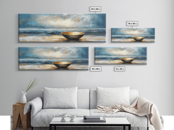Ocean Bowl Framed Canvas Print, Coastal Zen Wall Art, Beach Minimalist Home Decor, Tranquil Seascape Art, Modern Nautical Wall Decor