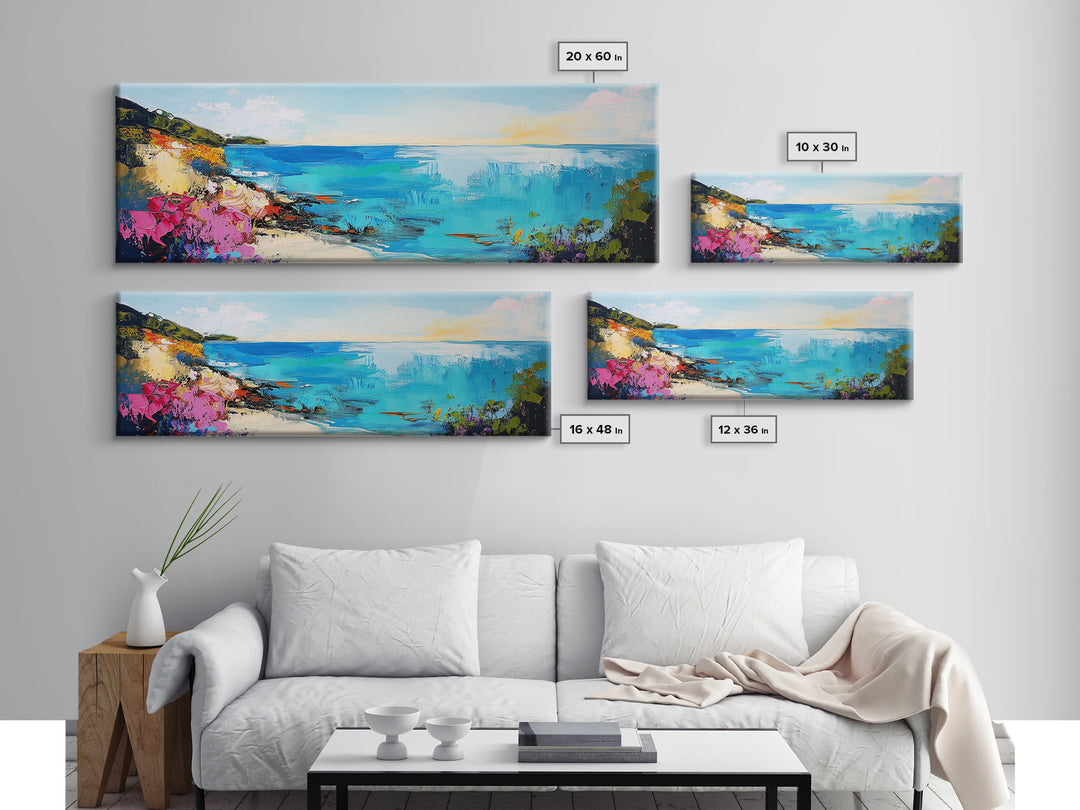 Coastal Cliffside Beauty Framed Canvas Print Impressionist Ocean Wall Art Vibrant Seaside Home Decor Living Room Gift