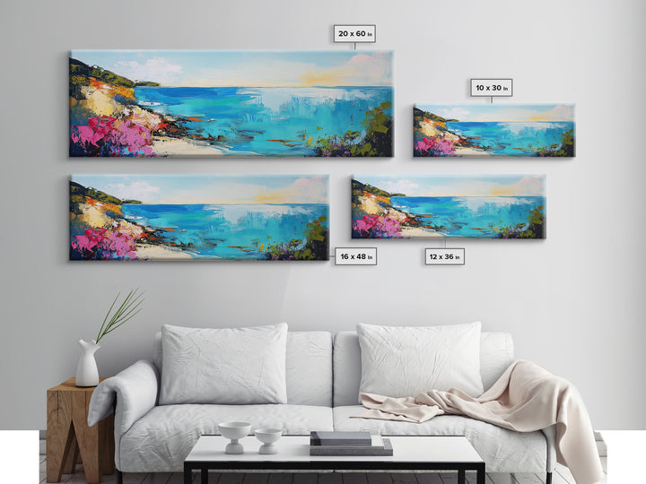 Coastal Cliffside Beauty Framed Canvas Print Impressionist Ocean Wall Art Vibrant Seaside Home Decor Living Room Gift