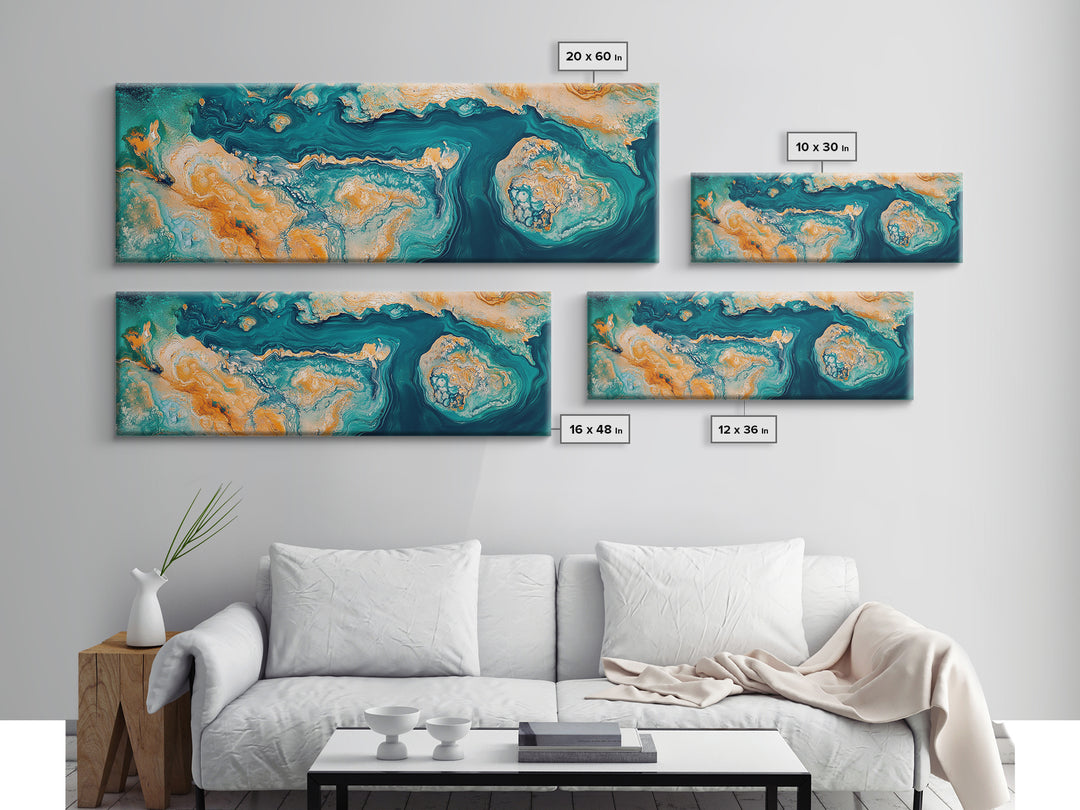 Abstract Ocean Map Painting, Modern Coastal Art, Nautical Wall Decor, Blue and Gold Artwork, Beach House Decor, Living Room Art