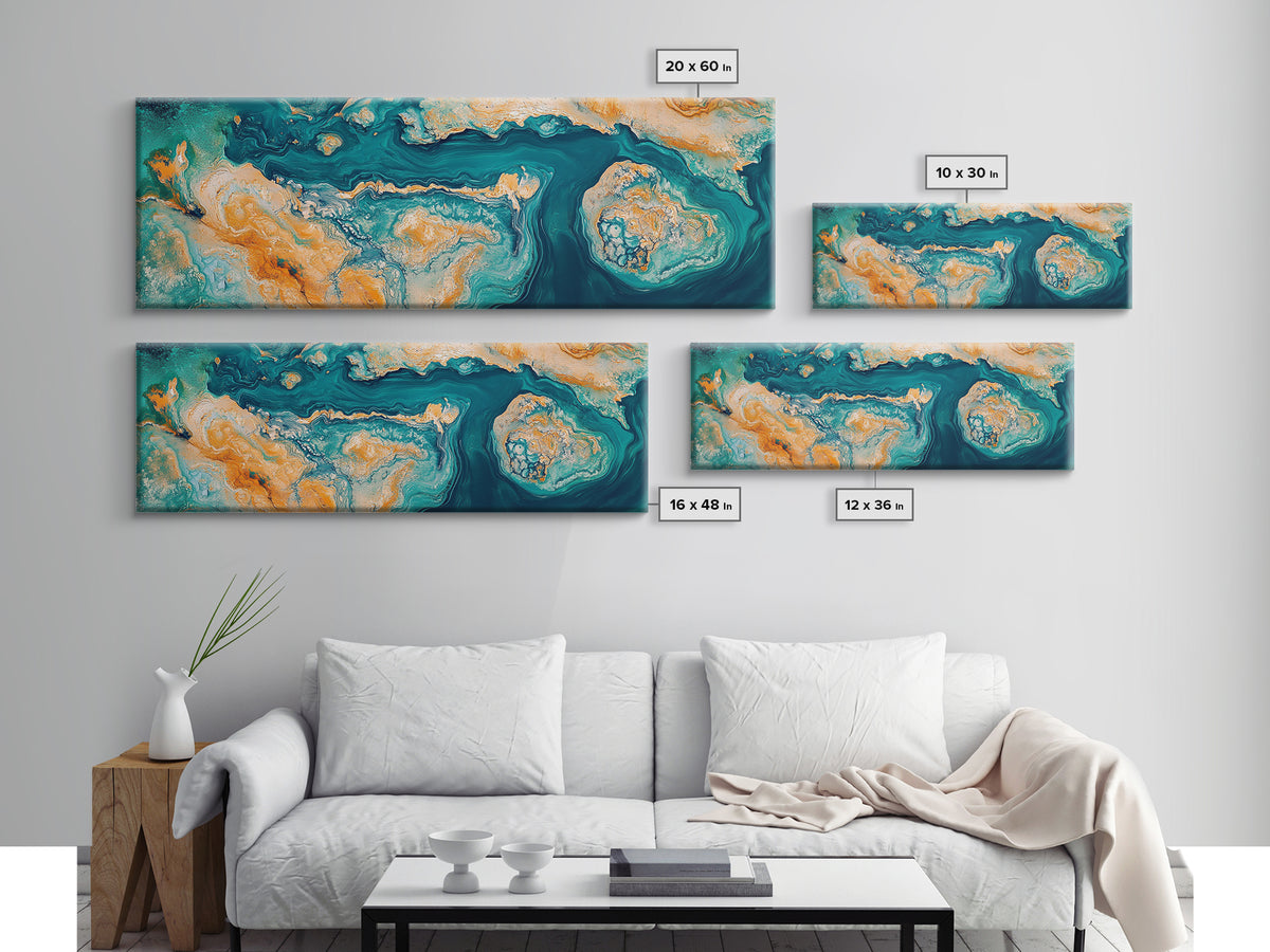 Abstract Ocean Map Painting, Modern Coastal Art, Nautical Wall Decor, Blue and Gold Artwork, Beach House Decor, Living Room Art