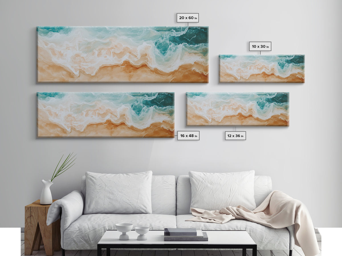 Coastal Beach Waves Painting, Serene Ocean Art, Abstract Shoreline Wall Decor, Neutral Beach House Decor, Modern Living Room Art