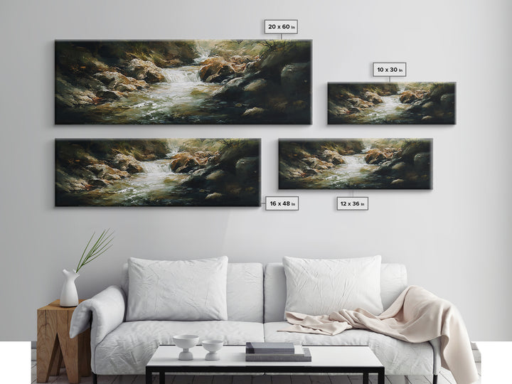 River Rapids Framed Canvas Print Rustic Nature Art, Flowing Water Painting, Cabin Wall Decor, Landscape Artwork, Lodge Decor