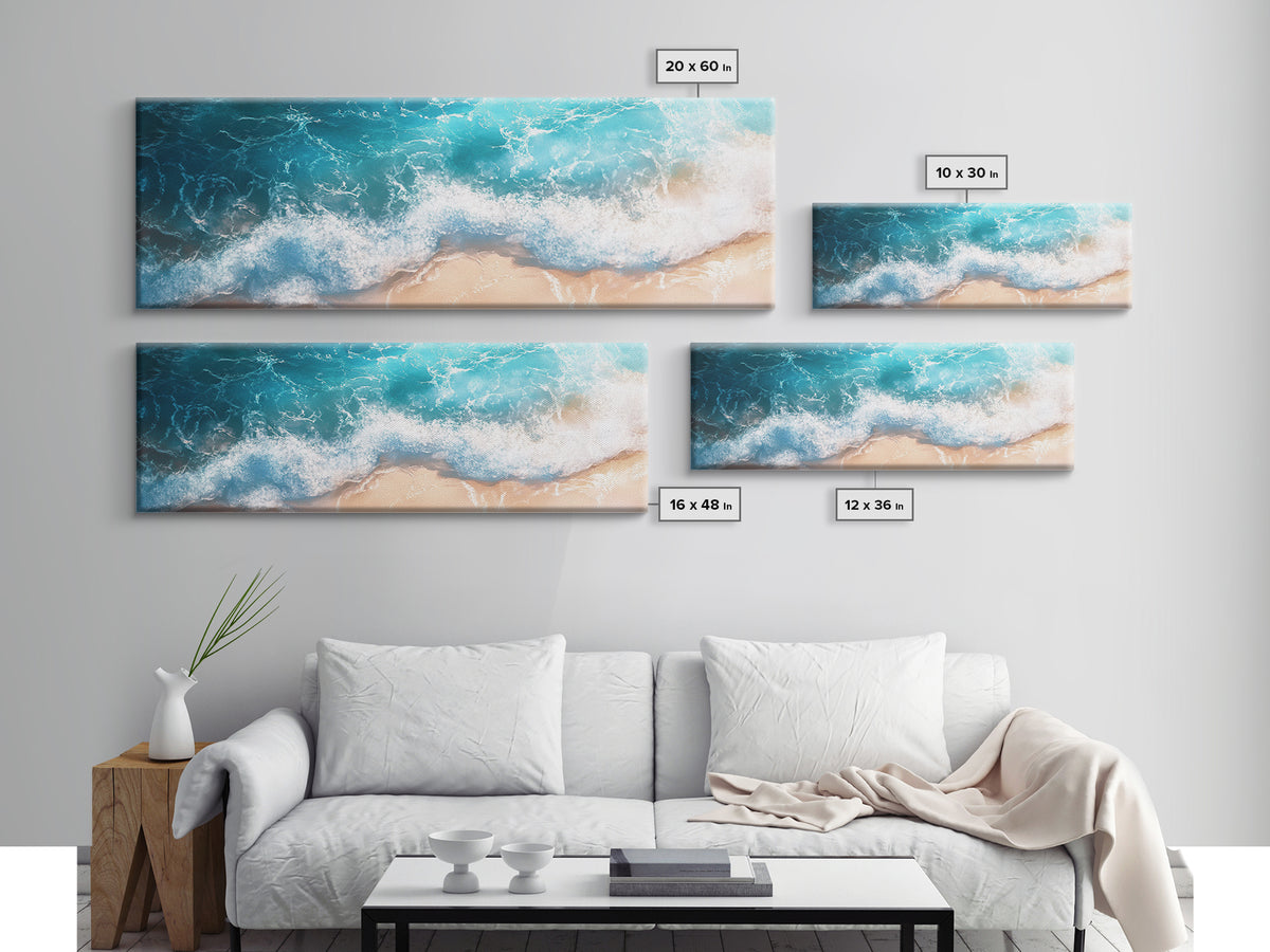 Beach Waves Canvas Print Tropical Shoreline Painting, Blue Ocean Art, Coastal Wall Decor, Relaxing Home Decor, Large Summer Wall Art