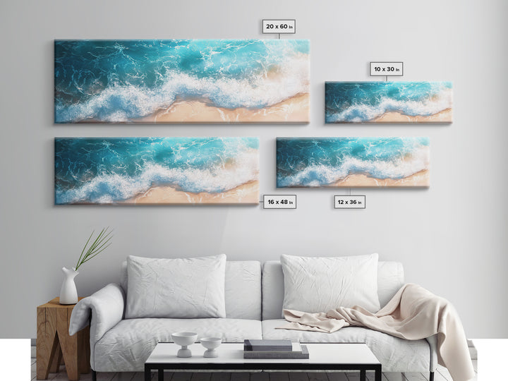Beach Waves Canvas Print Tropical Shoreline Painting, Blue Ocean Art, Coastal Wall Decor, Relaxing Home Decor, Large Summer Wall Art