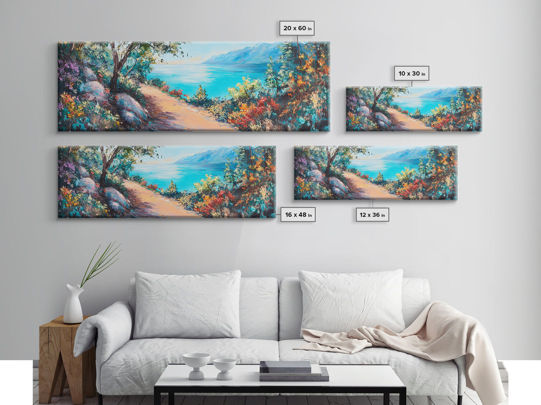 Coastal Pathway Painting Vibrant Beach Landscape Art Mediterranean Seaside Wall Decor Nature Artwork Living Room