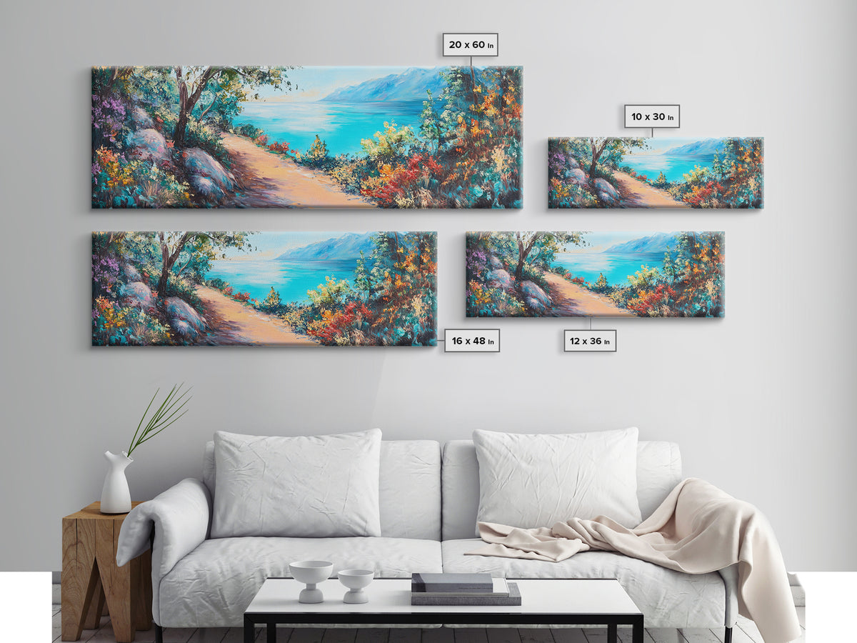 Coastal Pathway Painting Vibrant Beach Landscape Art Mediterranean Seaside Wall Decor Nature Artwork Living Room