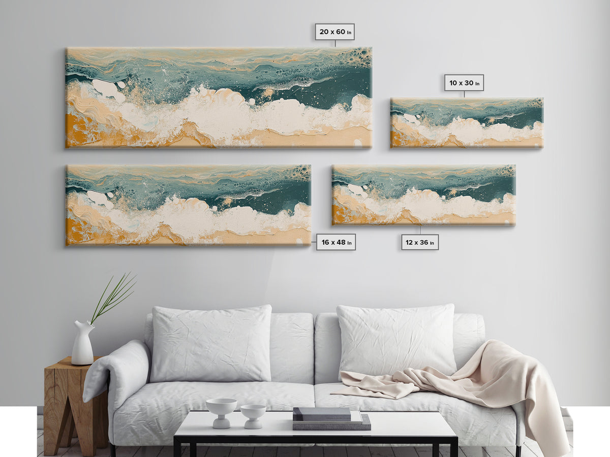 Abstract Ocean Waves Framed Canvas Print Coastal Wall Art, Beach House Decor, Modern Seascape, Large Wall Art, Minimalist Art