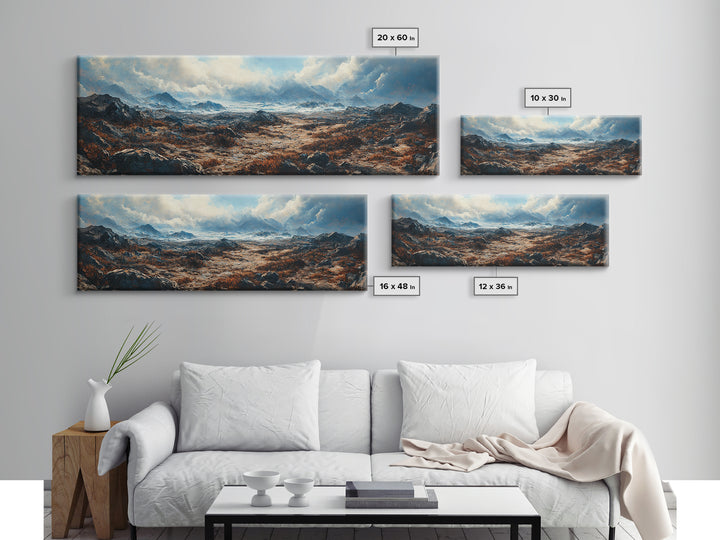 Moody Mountain Landscape Framed Canvas Print Dramatic Nature Art, Rustic Cabin Decor, Stormy Sky Painting, Wilderness Wall Art
