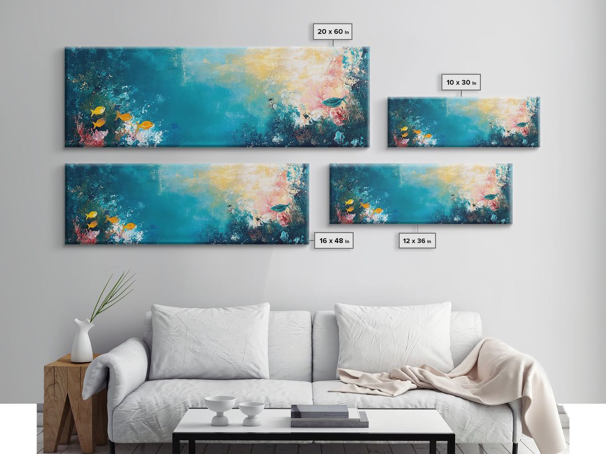 Abstract Ocean Reef Framed Canvas Print Coastal Wall Art, Underwater Seascape, Beach House Decor, Nautical Theme, Blue Wall Art