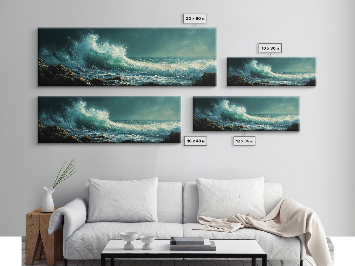Dark Ocean Wave Canvas Print Dramatic Seascape Art, Coastal Wall Art, Stormy Water Painting, Nautical Home Decor, Large Wall Art