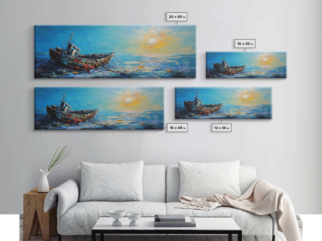 Abandoned Boat Canvas Print Nautical Wall Art, Coastal Decor, Seascape Painting, Ocean Inspired Artwork, Living Room Aesthetic