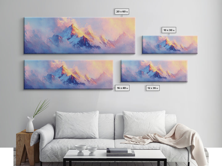 Dreamy Sunset Mountains Canvas Print Ethereal Landscape Art Pastel Sky Snowy Peaks Wall Decor Serene Bedroom Painting