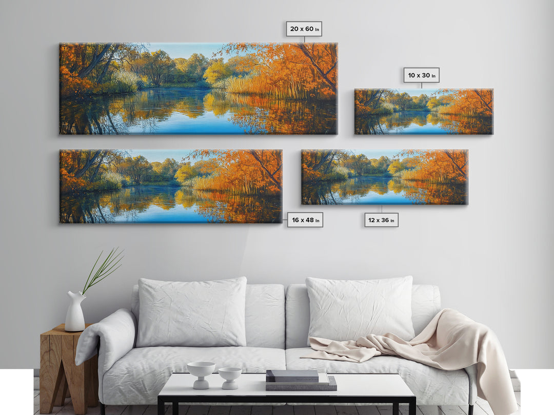 Autumn Lake, Fall Landscape Painting, Nature Wall Art, Seasonal Home Decor, Canvas Print, Rustic Cabin Artwork, Living Room Art