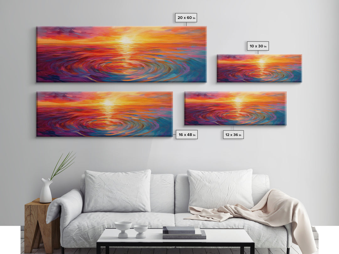 Fiery Sunset, Abstract Seascape Painting, Vibrant Ocean Art, Sunset Glow, Canvas Print, Nautical Home Decor, Bedroom Artwork