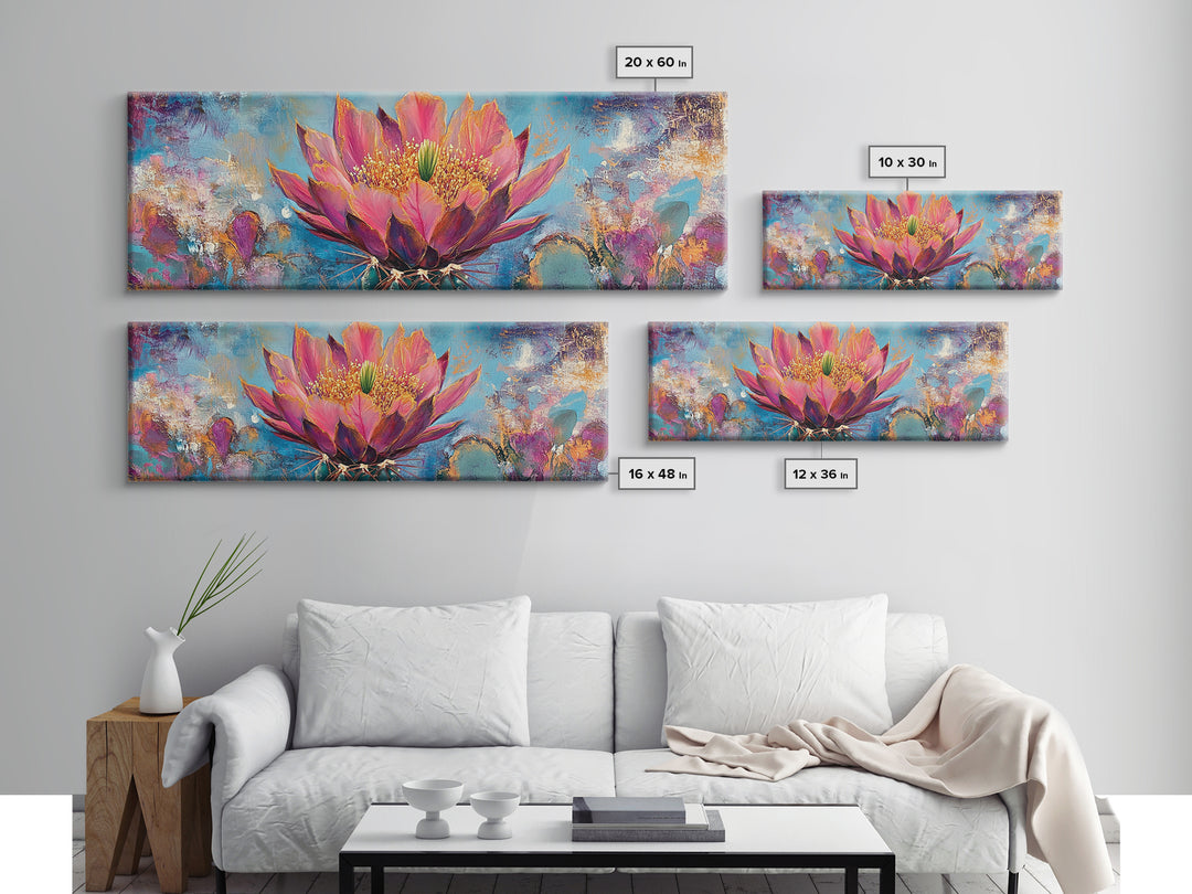 Blooming Cactus Art Framed Canvas Print Boho Floral Wall Art Desert Home Decor Vibrant Succulent Painting Southwestern Gift