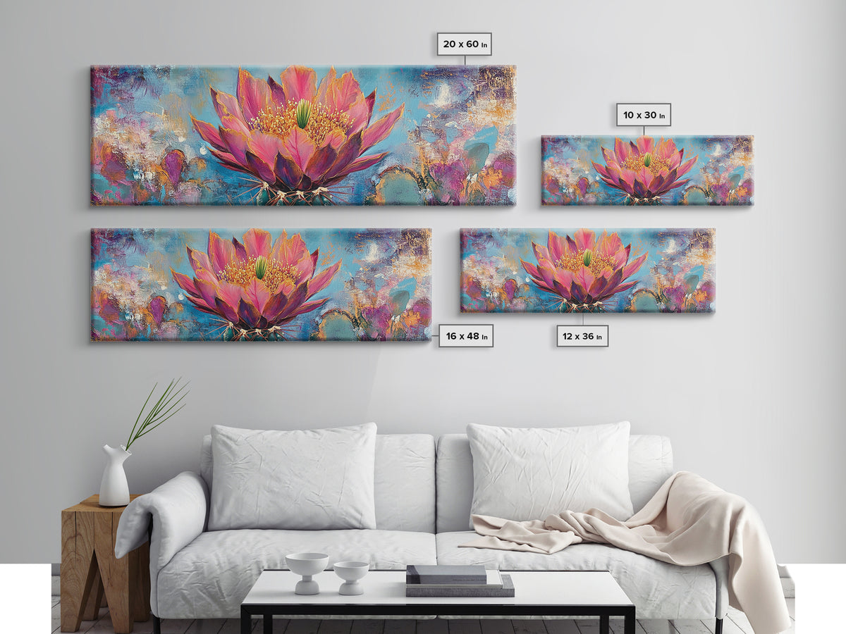 Blooming Cactus Art Framed Canvas Print Boho Floral Wall Art Desert Home Decor Vibrant Succulent Painting Southwestern Gift