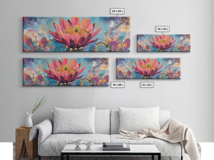 Blooming Cactus Art Framed Canvas Print Boho Floral Wall Art Desert Home Decor Vibrant Succulent Painting Southwestern Gift