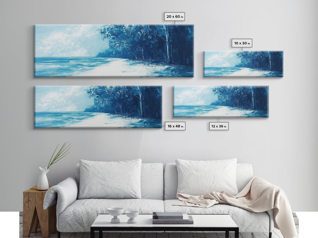 Ocean Shore, Coastal Landscape, Nautical Wall Art, Framed Canvas Print, Beach House Decor, Monochrome Seascape, Tranquil Art, Water Scene