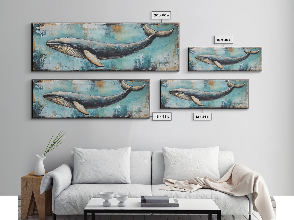 Blue Whale, Ocean Art, Canvas Print, Coastal Home Decor, Nautical Wall Art, Marine Life Painting, Beach House Wall Art, Rustic Artwork